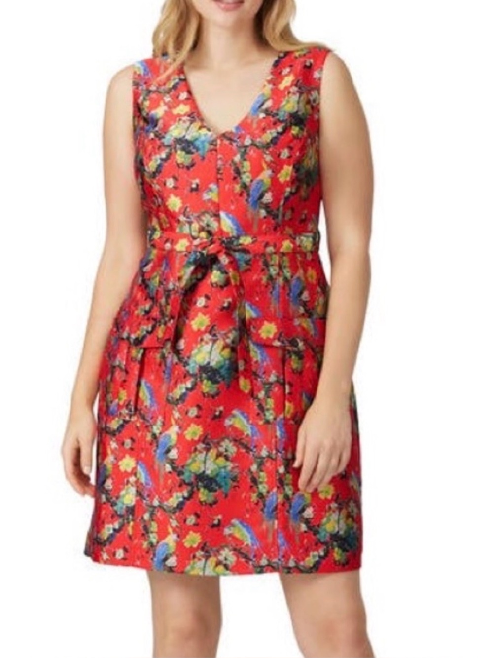 Hutch Anthropologie Alannah Mini Dress Size 8 Red Parrot Tropical Floral Belted